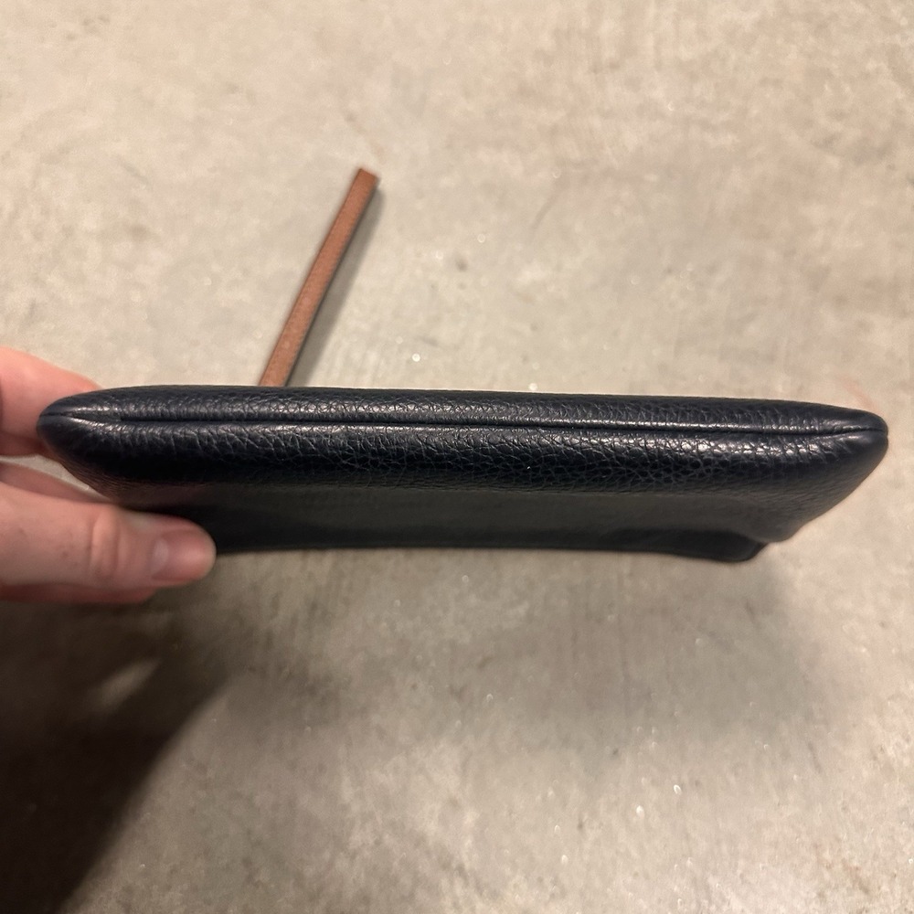 Coach Corner Zip Wristlet Wallet Embossed Logo Black Leather Carriage Large - Picture 3 of 8